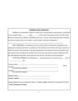 SUBORDINATION AGREEMENT WHEREAS, the undersigned is ...