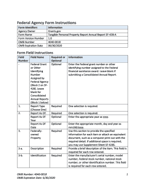 Tangible Personal Property Report Annual Report SF-428-A Form Instructions. Grant application form instructions for applicants