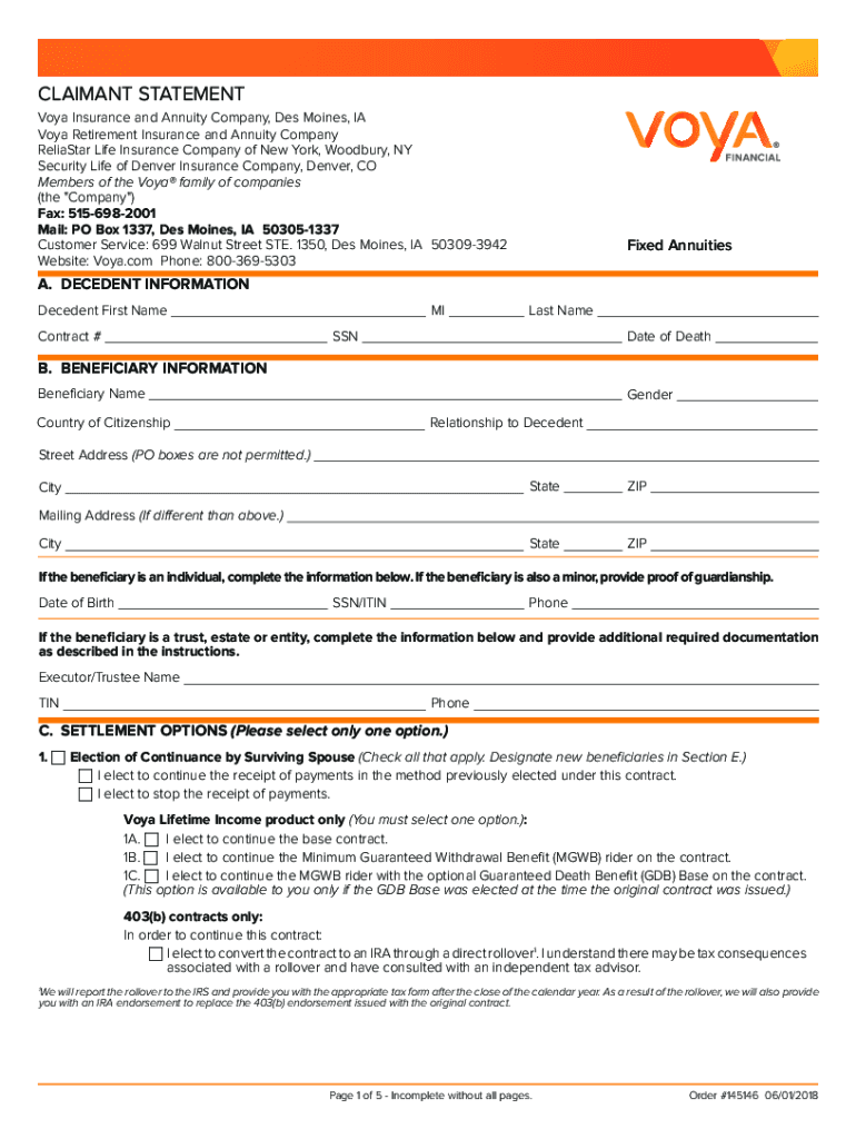 voya claim status Preview on Page 1