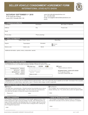 fillable online seller vehicle consignment agreement form fax email consignment form for cars