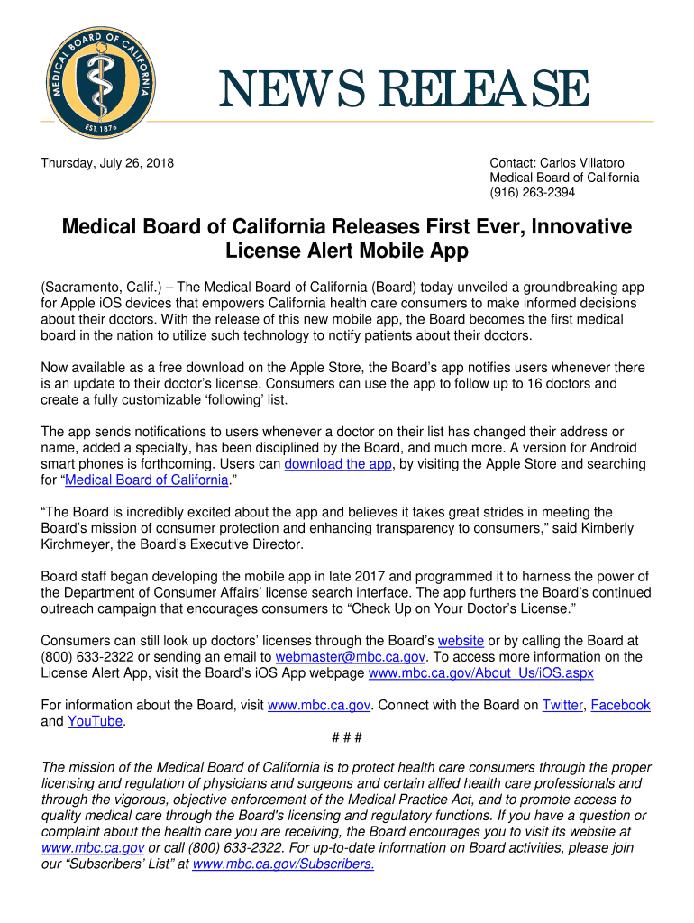Fillable Online Medical Board of California Releases First Ever