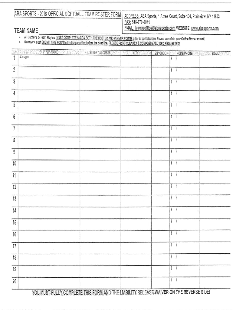 softball roster forms Preview on Page 1
