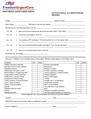 Occupational Accident-Injury History - Freedom Urgent Care