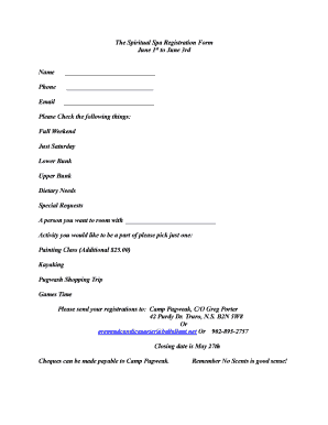 Spa registration form