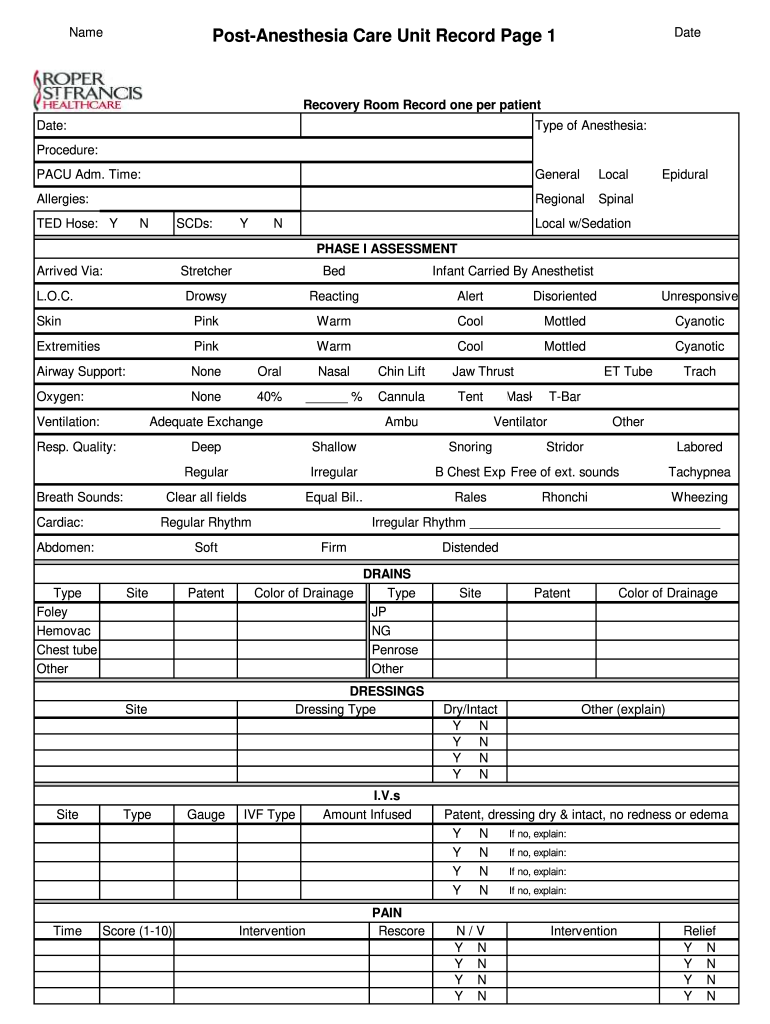 pacu report sheet Preview on Page 1