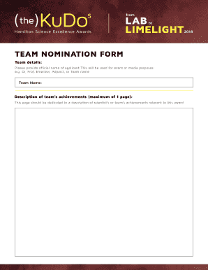 team nomination form - The Kudos Awards