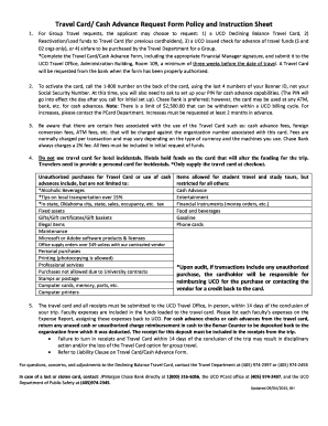 Travel Card/ Cash Advance Request Form Policy and Instruction Sheet