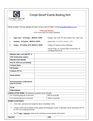 Compli-Serve Events Booking form