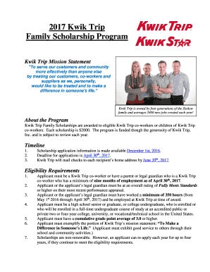2017 kwik trip family scholarship application