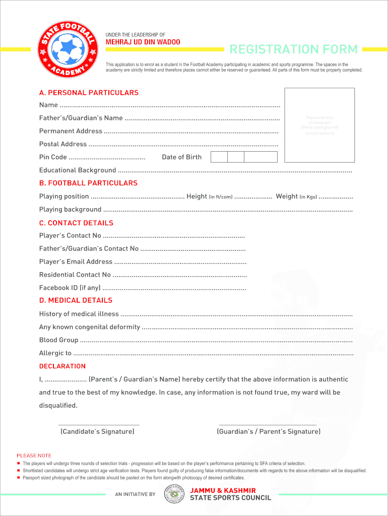 Football Academy Registration Form Fill Out Sign Online DocHub