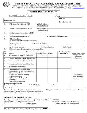 DAIBB Examination Entry Form