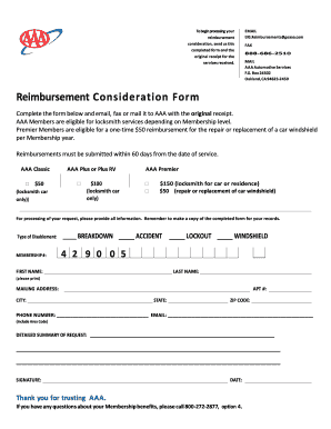 AAA Reimbursement Consideration Form