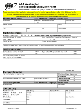 AAA Washington Service Reimbursement Form