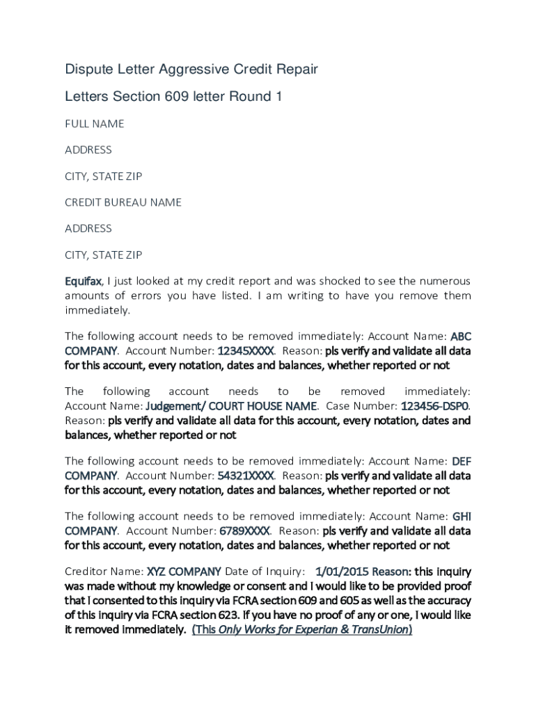 Free 609 Credit Dispute Letter Templates Pdf Printable Templates