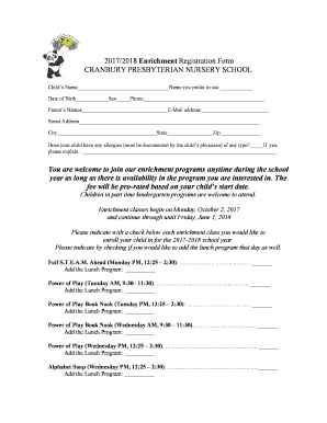 Fillable Online 2017/2018 Enrichment Registration Form Fax Email Print - pdfFiller