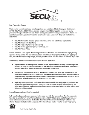 SECU-RE Rental Application Packet. Prospective Tenant Application Checklist, Form, and Frequently Asked Questions for SECU-RE Rental Properties