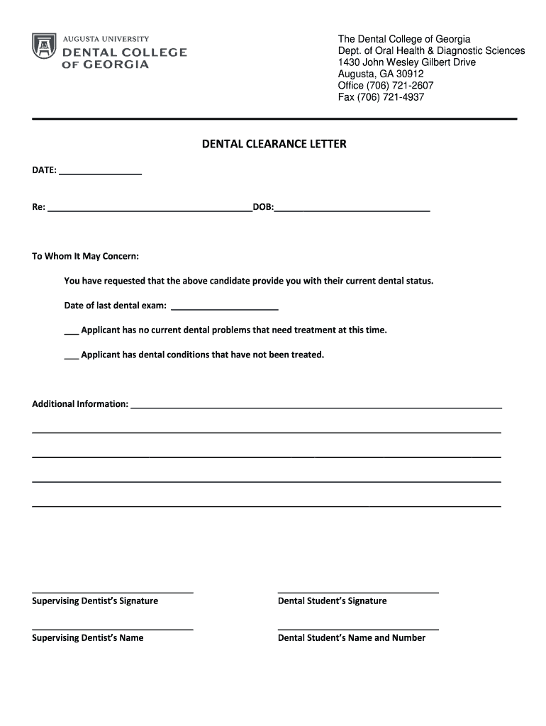 Printable Dental Clearance Form Fill Online, Printable, Fillable
