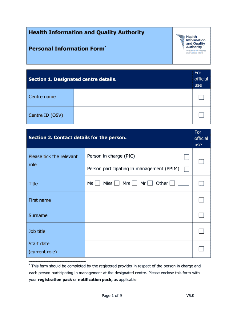 ie quality authority personal information form Preview on Page 1