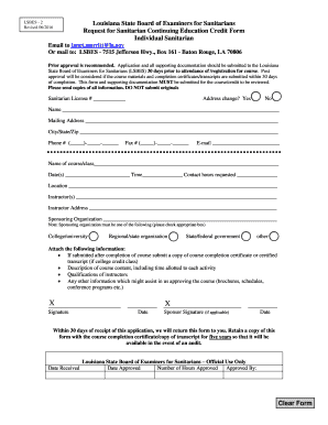 Louisiana Sanitarian Continuing Education Credit Form