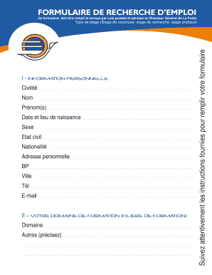 Fillable Online Formulaire De Recherche Demploi La Fax