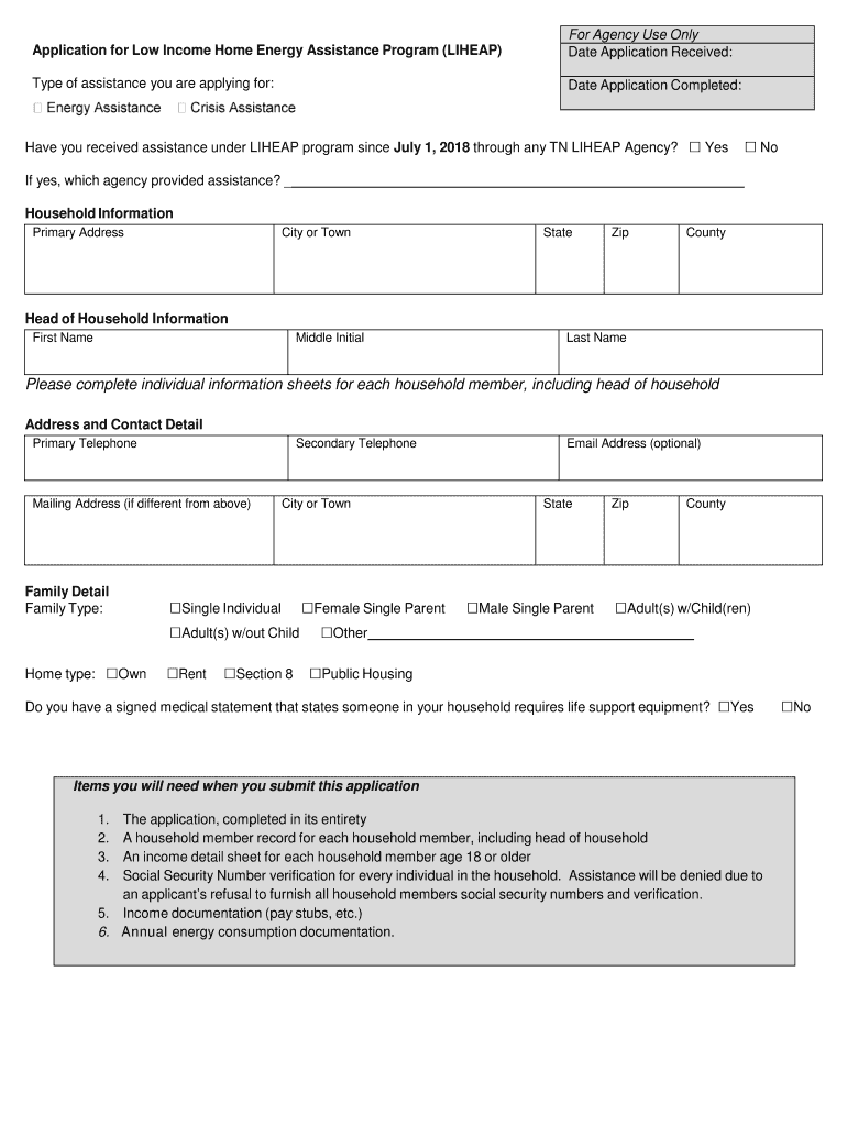 2018 2021 Form TN Application For Low Income Home Energy Assistance 