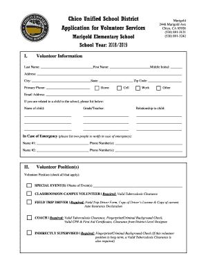 Chico Unified School District Application for Volunteer Services