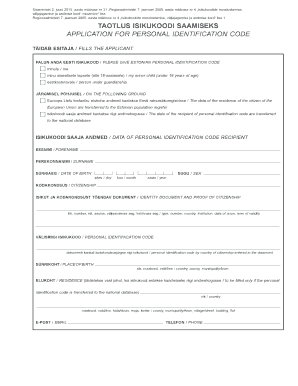 TAOTLUS ISIKUKOODI SAAMISEKS APPLICATION FOR