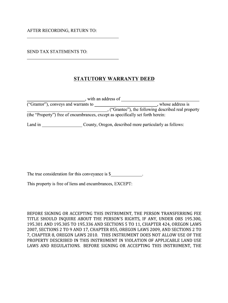 statutory warranty deed Preview on Page 1