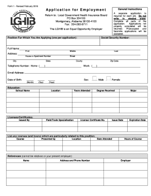 Application for Employment - Local Government Health Insurance