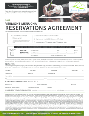 Vermont Menucha Reservations Agreement