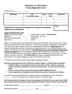 Kids Place, Inc. After-School Family Registration Form