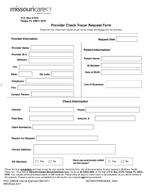 Missouri Care Provider Check Tracer Request Form 2017