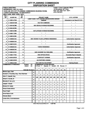 Disposition Sheet &amp; Calendar No. 10 - May 23, 2018. Planning Commission