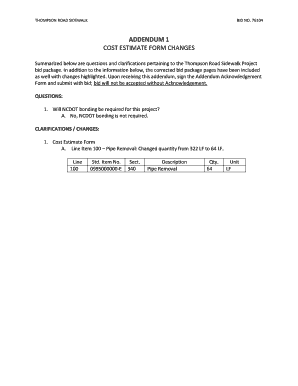 ADDENDUM 1 COST ESTIMATE FORM CHANGES