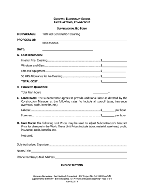 Final Cleaning bid form