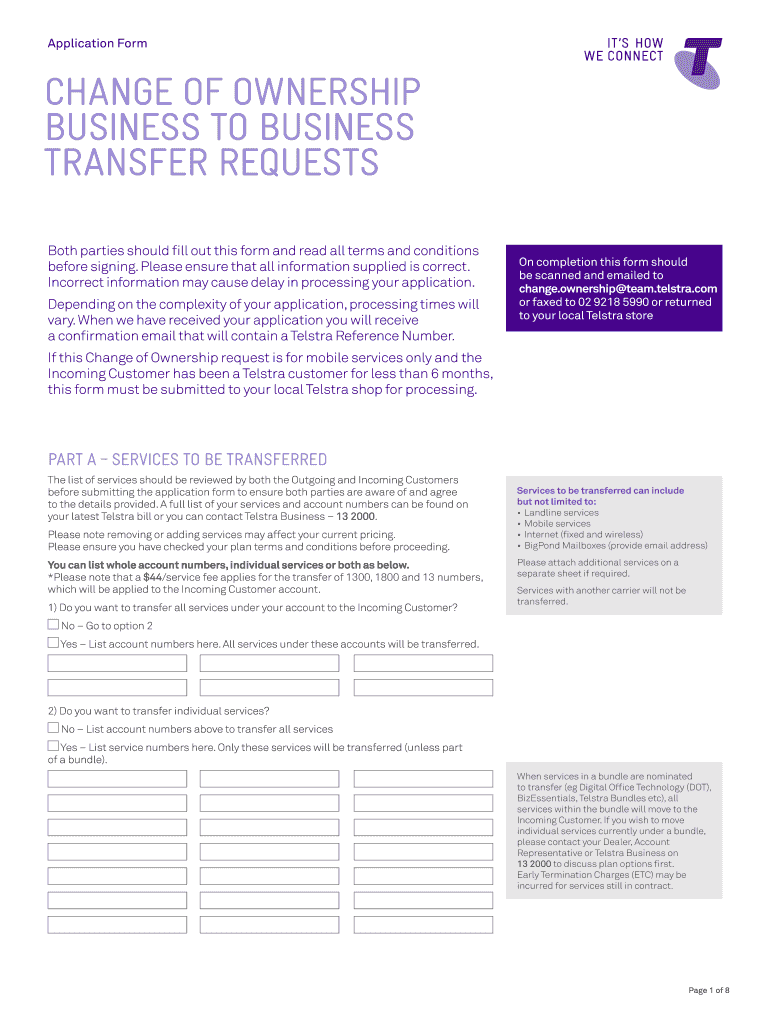 change of ownership business to business transfer requests Preview on Page 1