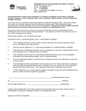 Assumption of Risk - Wooglemai Environmental Education Centre