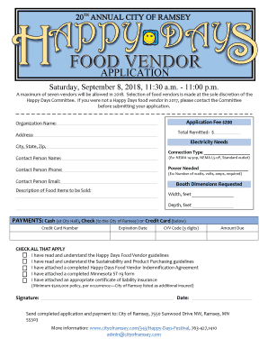 Fillable Online Food Vendor Application Form ($75.00 Fee) Contract Due ...