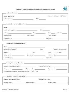 Cranial Technologies New Patient Information Form