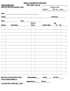 Miniature Horse Show Entry Form - Dunnville Fair