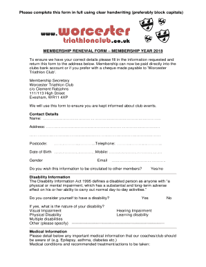 Renewal Membership2018 - Worcester Triathlon Club