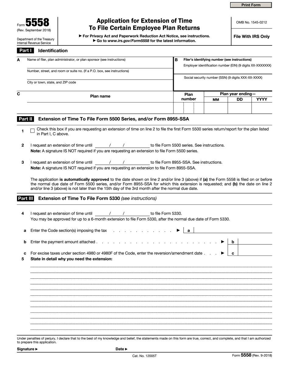 Form 5558 Instructions 2018