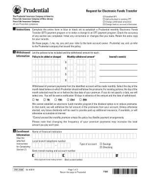 Prudential Electronic Funds Transfer Form