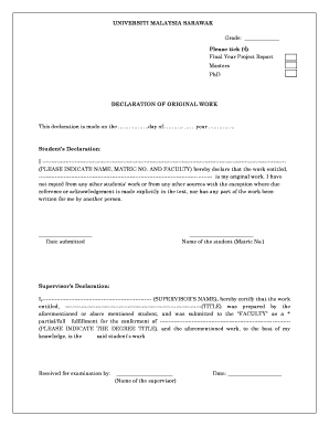 Fillable Online Thesis Project Declaration Form Archive Unimas Fax Email Print Pdffiller