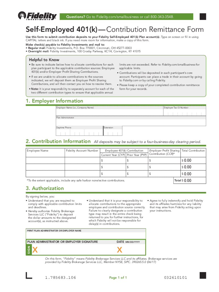 fidelity solo 401k contribution form Preview on Page 1