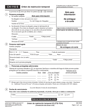 California Temporary Restraining Order Form CH-110