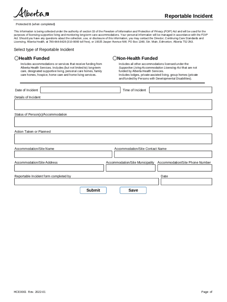 reportable incident form Preview on Page 1