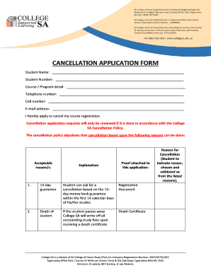 Cancellation application form - College SA