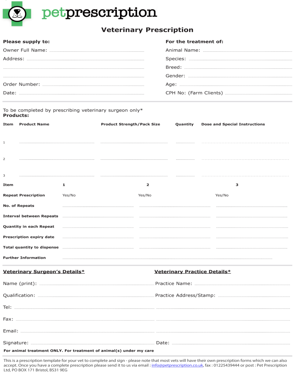Veterinary Prescription Template Printable Blank PDF Online