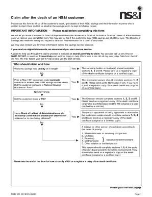 NS&I Death Claim Form